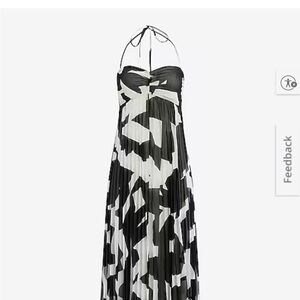 Express Pleated Tie Halter Sweetheart Asymmetrical Midi Dress